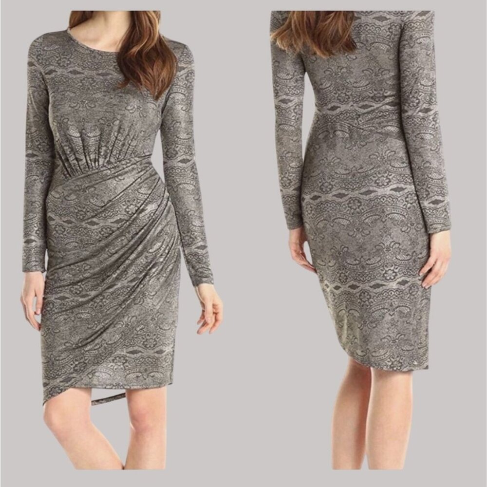 Adrianna‎ PAPELL Faux Wrap Dress Womens Size Small Petite SP Asymmetric Career